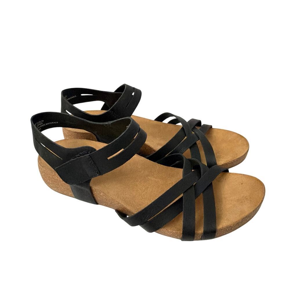 Korks Sandals Womens Size 8 M Primrose Wedge Black Faux Leather
